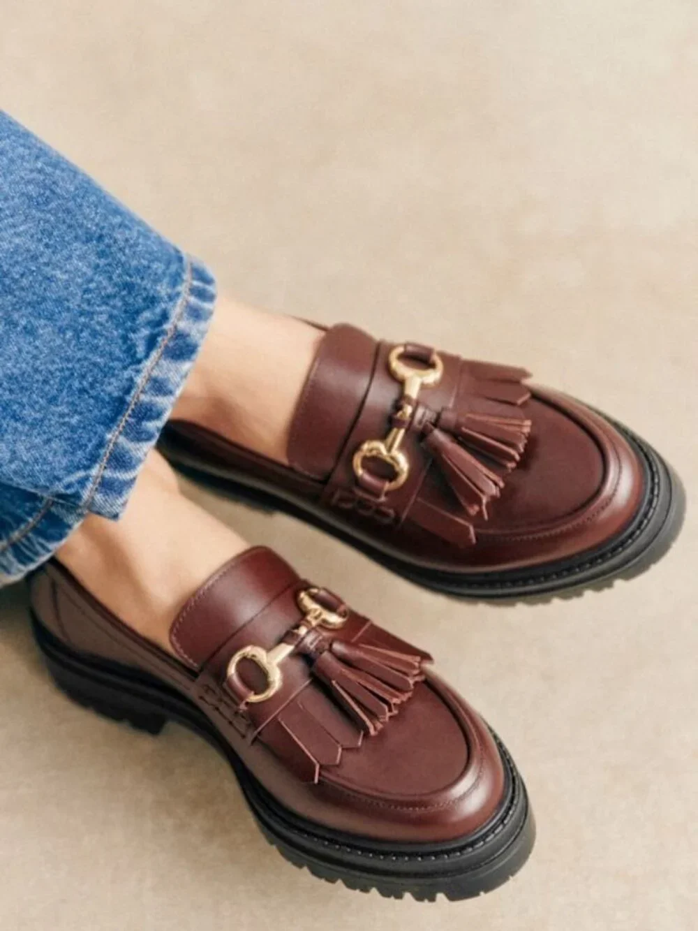 Women's Sézane Amy Leather Loafer in Glossy Chocolate NEW